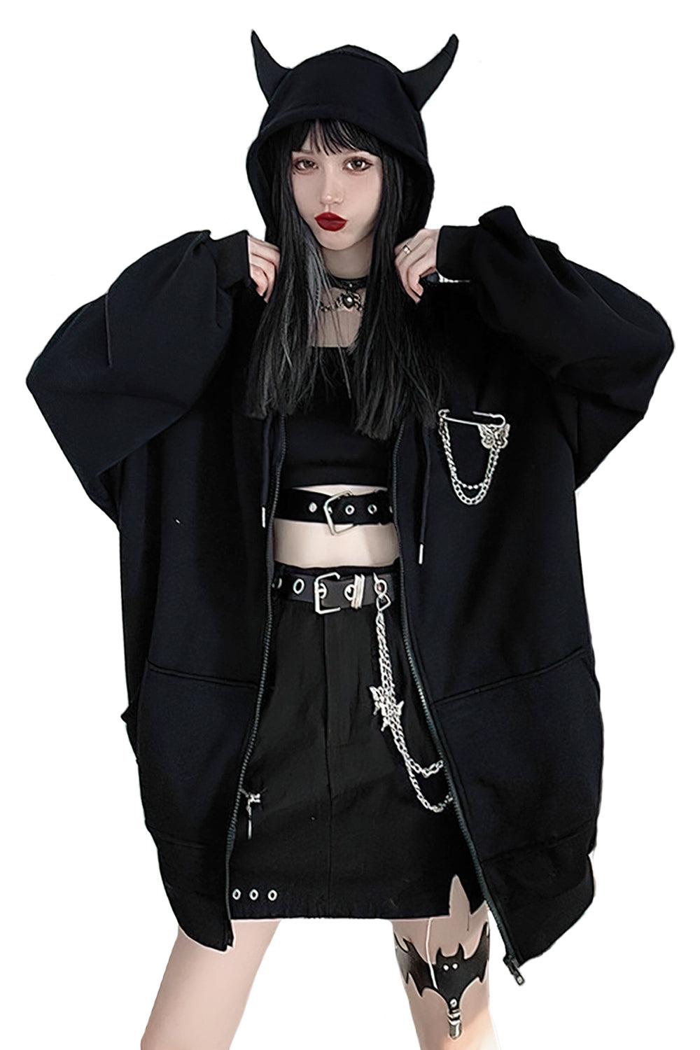 Hood Horns Black Devil Hoodie - Aesthetic Clothes Shop Hood Horns Black Devil Hoodie - Aesthetic Clothes Shop