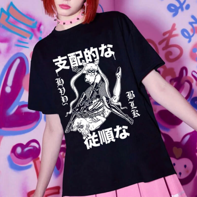 HVY BLK Dark Sailor Moon T-Shirt Bondagecore HVY BLK Dark Sailor Moon T-Shirt Bondagecore