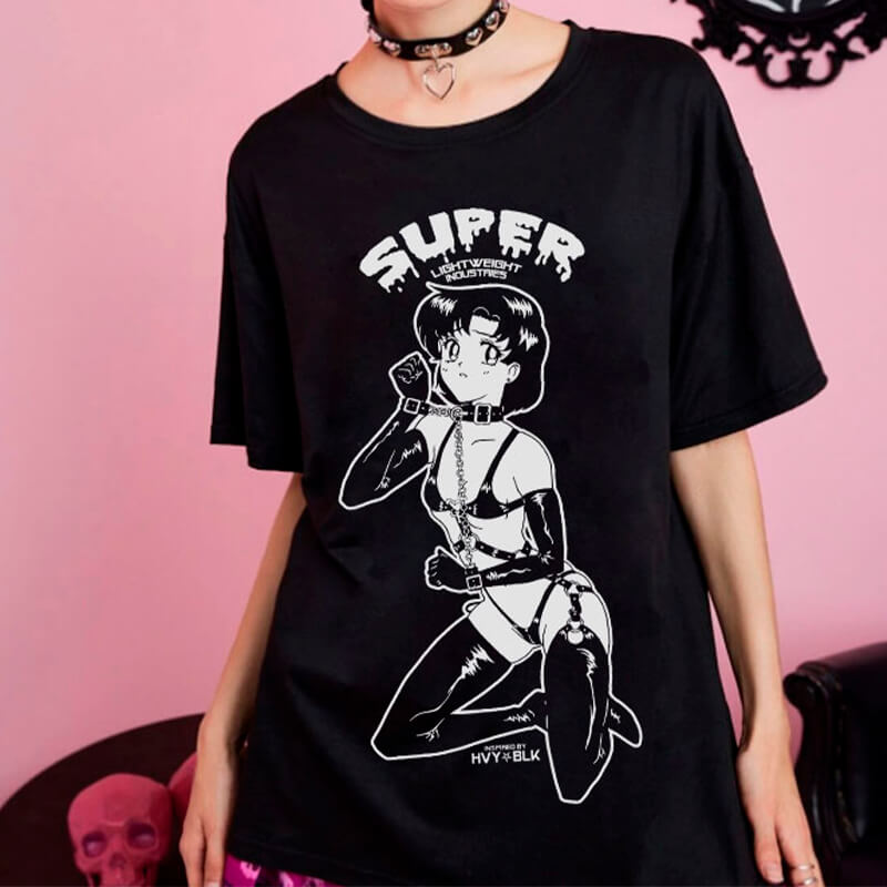 HVY BLK Sailor Mercury Horny Cat T-Shirt Hot Animecore HVY BLK Sailor Mercury Horny Cat T-Shirt Hot Animecore