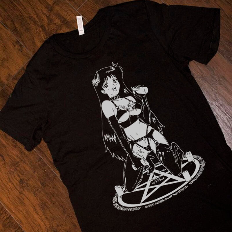 HVY BLK Succubus Anime Girl With Wax T-Shirt Nymphcore HVY BLK Succubus Anime Girl With Wax T-Shirt Nymphcore