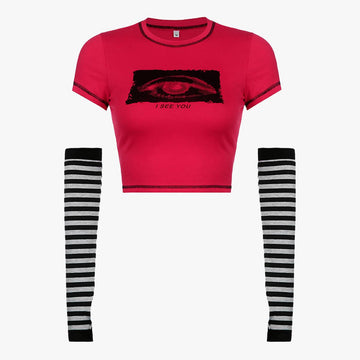 I See You Red Crop Top and Sleeves - Aesthetic Clothes Shop I See You Red Crop Top and Sleeves - Aesthetic Clothes Shop