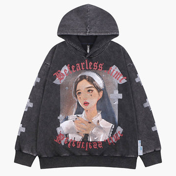 Japanese Goth Nun Girl Hoodie Dark Grunge Aesthetic Japanese Goth Nun Girl Hoodie Dark Grunge Aesthetic