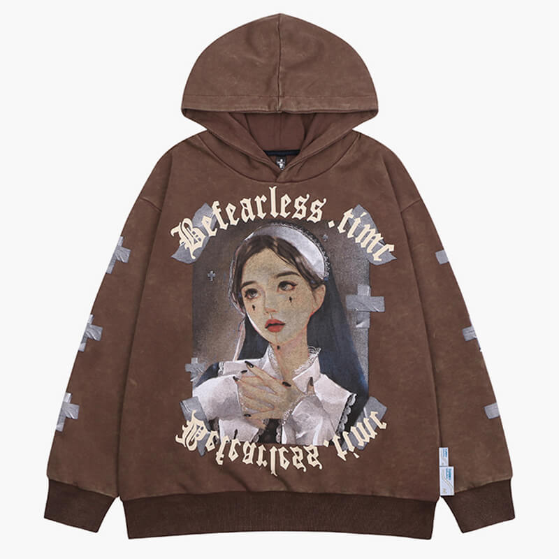 Japanese Goth Nun Girl Hoodie Dark Grunge Aesthetic Japanese Goth Nun Girl Hoodie Dark Grunge Aesthetic