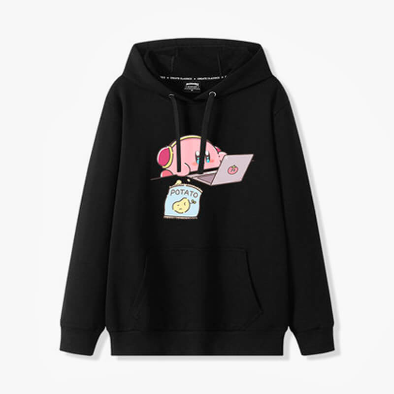 Kawaii Kirby With Laptop and Chips Hoodie