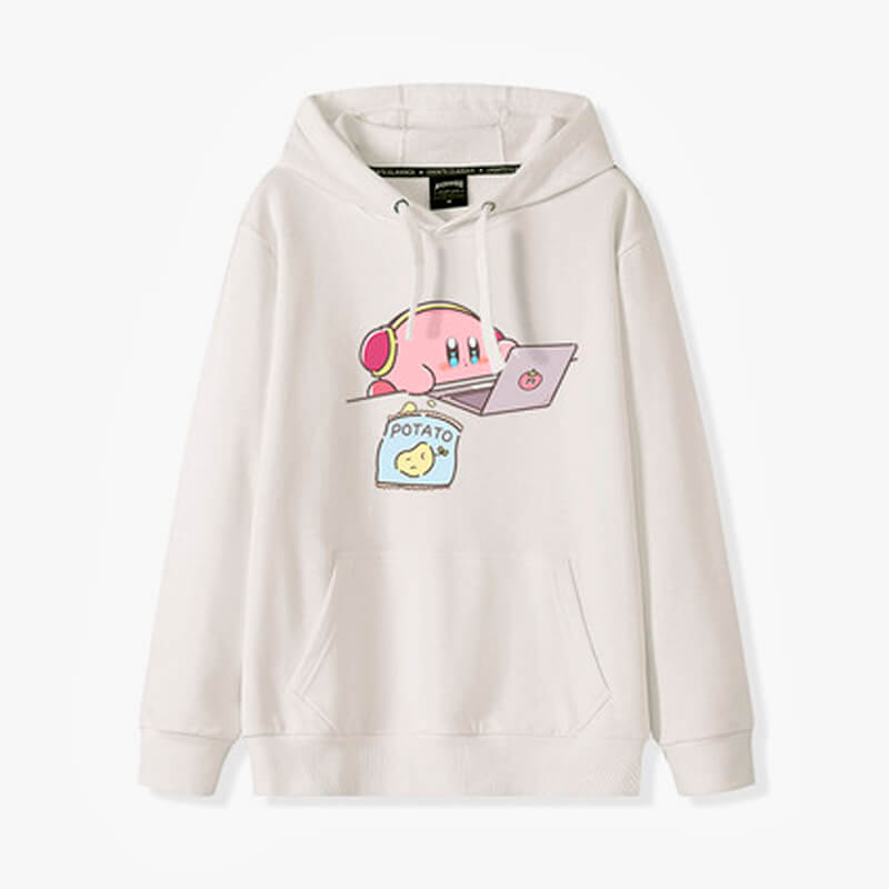 Kawaii Kirby With Laptop and Chips Hoodie