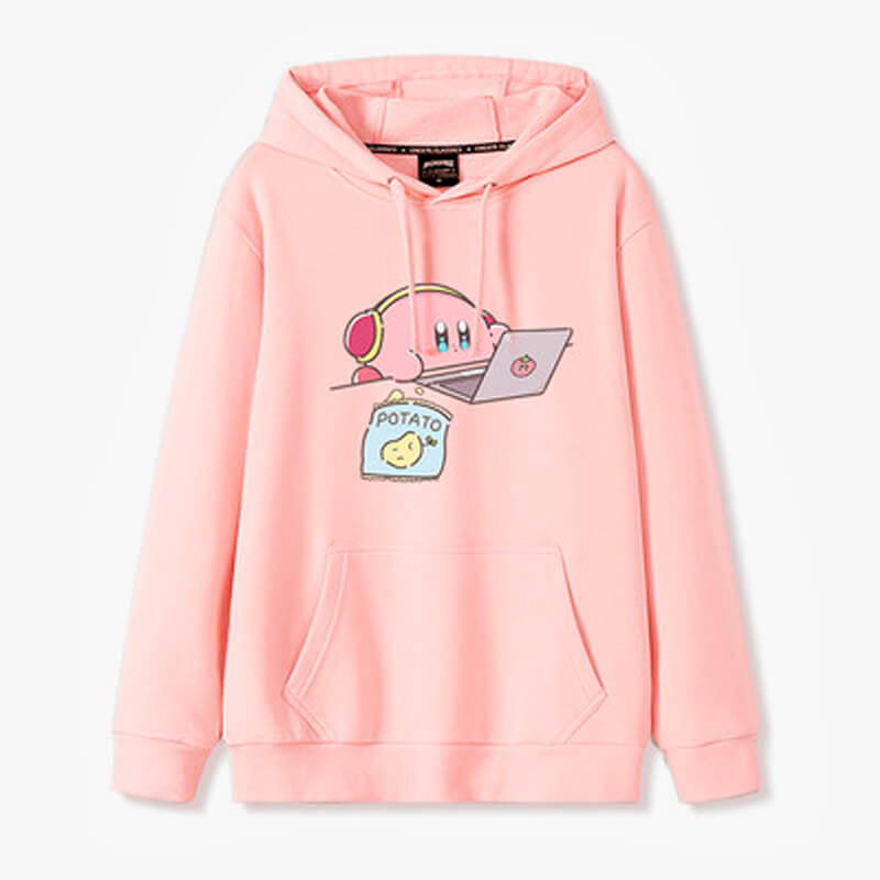 Kawaii Kirby With Laptop and Chips Hoodie