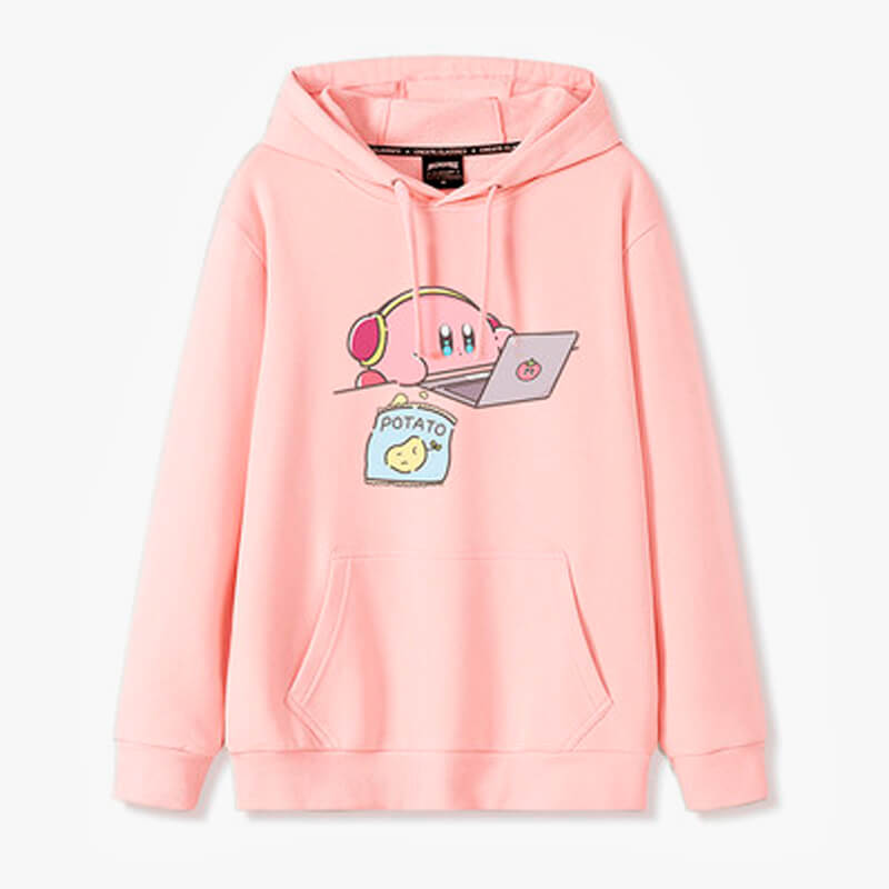 Kawaii Kirby With Laptop and Chips Hoodie Kawaii Kirby With Laptop and Chips Hoodie