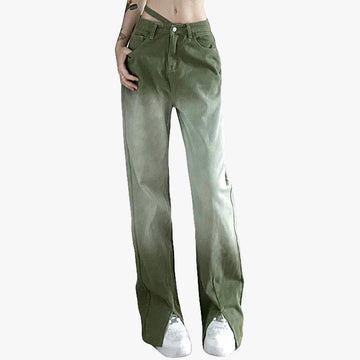 Knee Gradient Wide Jeans - Aesthetic Clothes Shop Knee Gradient Wide Jeans - Aesthetic Clothes Shop