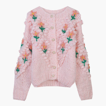Knit Aesthetic Cardigan Pink Flowers Knit Aesthetic Cardigan Pink Flowers