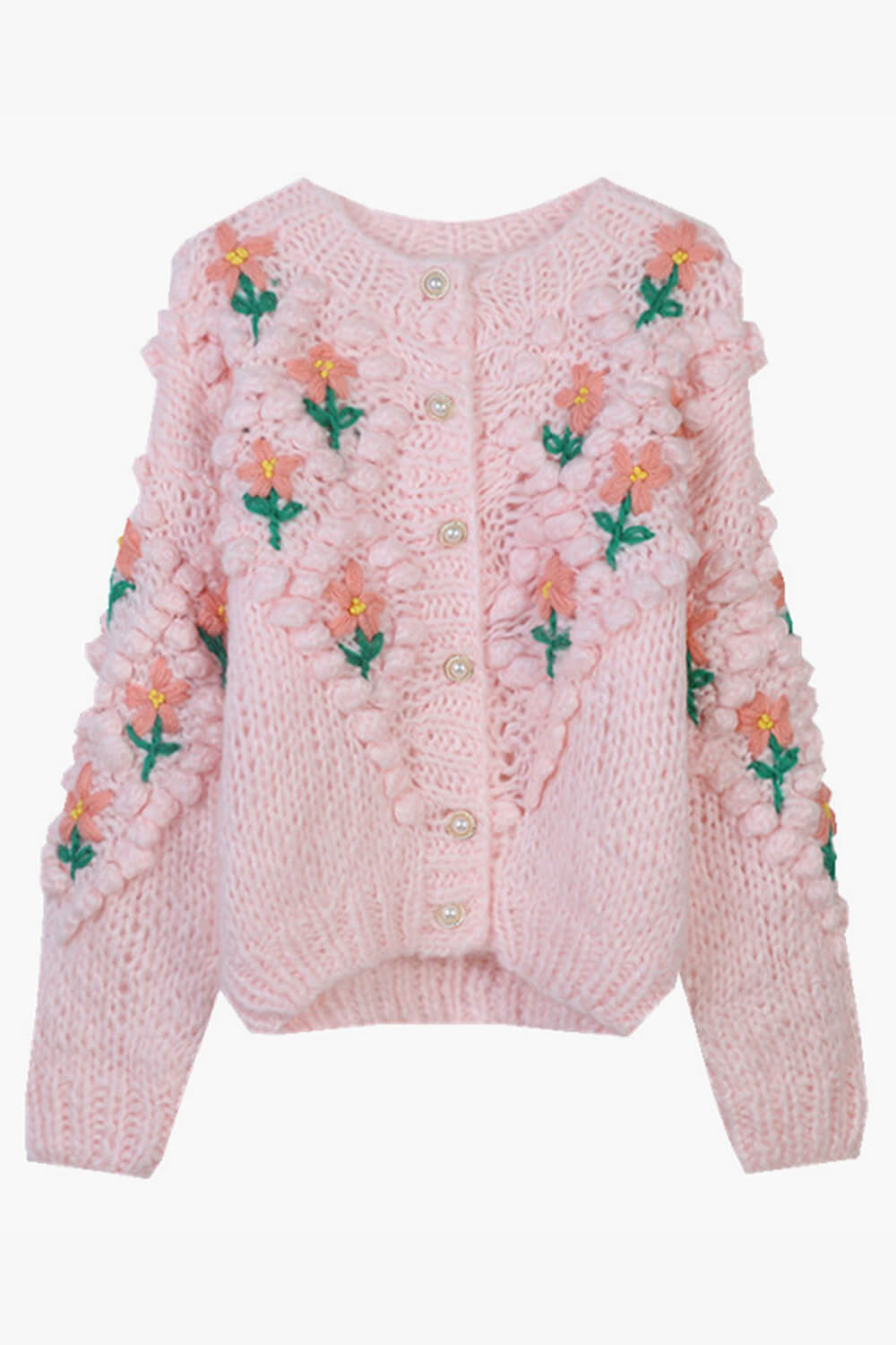 Knit Aesthetic Cardigan Pink Flowers Knit Aesthetic Cardigan Pink Flowers