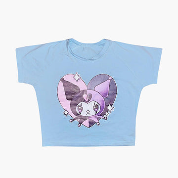 Kuromi Evil Jester Soft Blue Crop Top - Aesthetic Clothes Shop Kuromi Evil Jester Soft Blue Crop Top - Aesthetic Clothes Shop