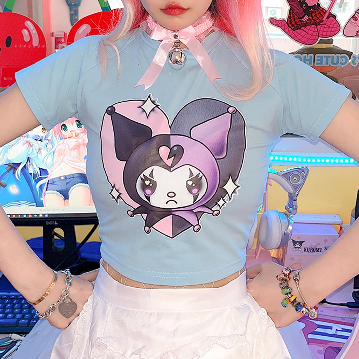 Kuromi Evil Jester Soft Blue Crop Top - Aesthetic Clothes Shop Kuromi Evil Jester Soft Blue Crop Top - Aesthetic Clothes Shop