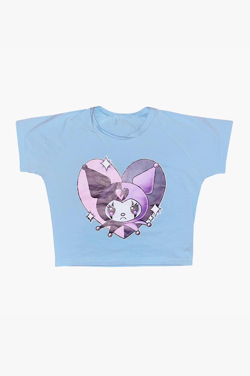 Kuromi Evil Jester Soft Blue Crop Top - Aesthetic Clothes Shop Kuromi Evil Jester Soft Blue Crop Top - Aesthetic Clothes Shop