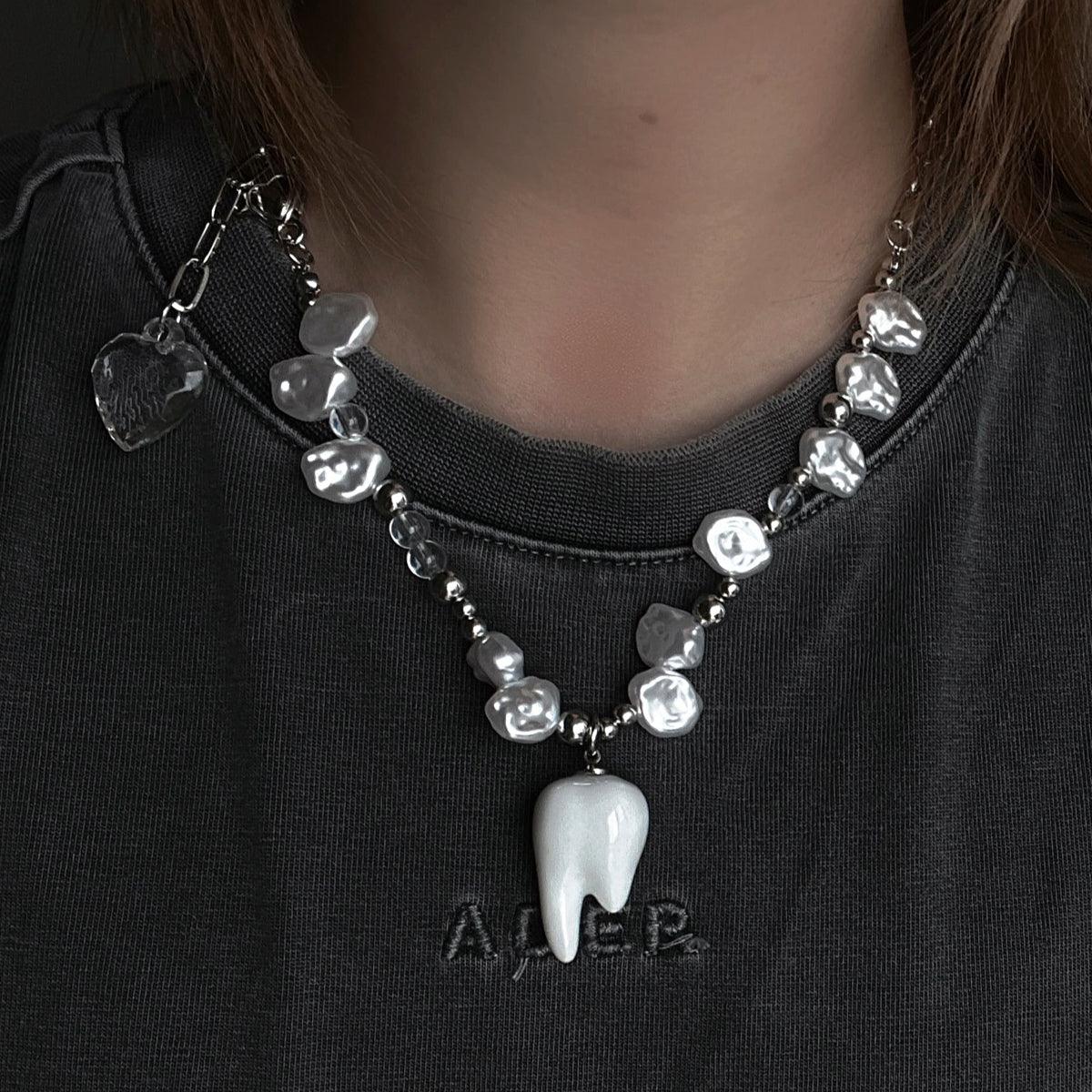 Large Porcelain Tooth Aesthetic Necklace - Aesthetic Clothes Shop