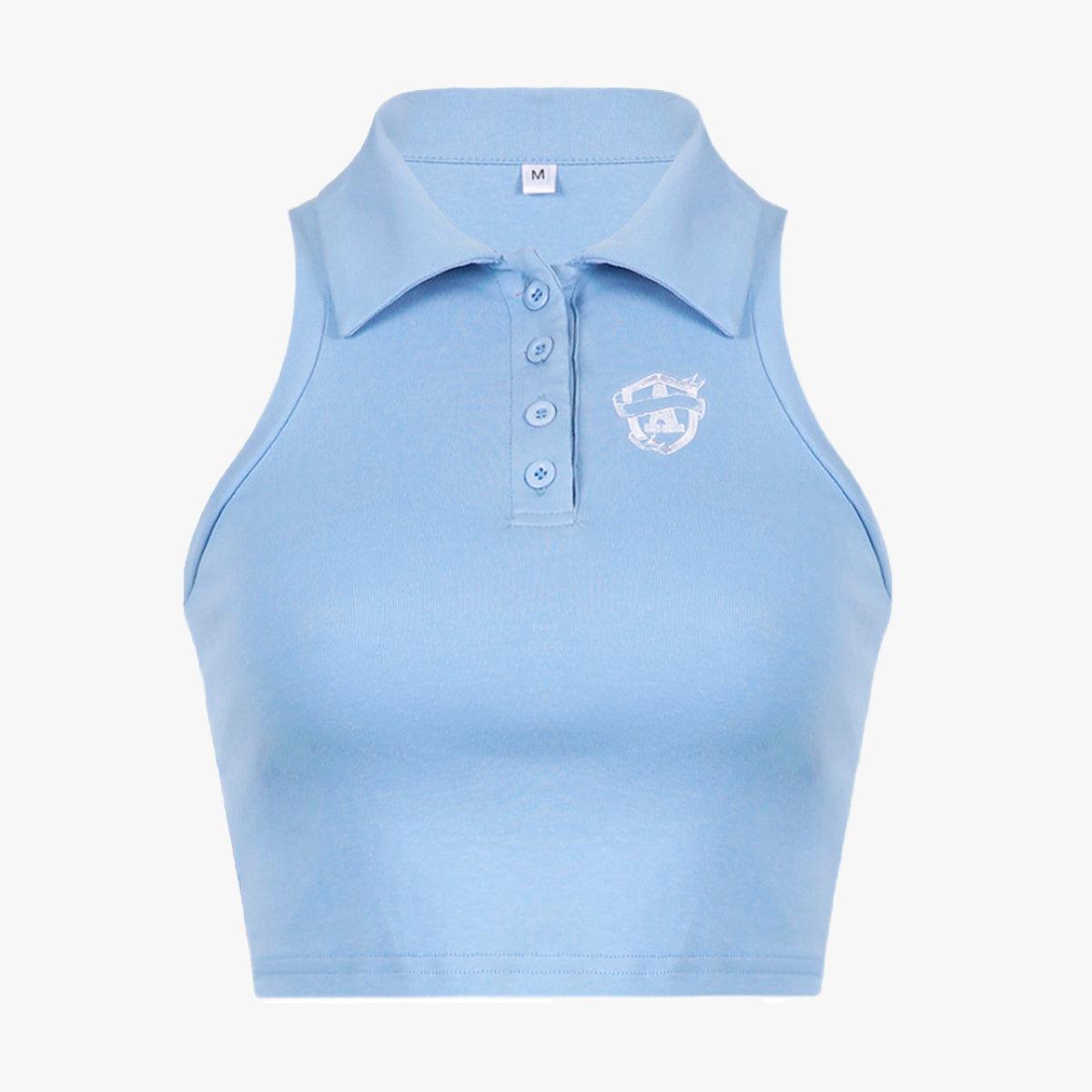 Light Blue Crop Top A Letter Embroidery - Aesthetic Clothes Shop Light Blue Crop Top A Letter Embroidery - Aesthetic Clothes Shop