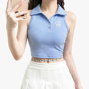 Light Blue Crop Top A Letter Embroidery