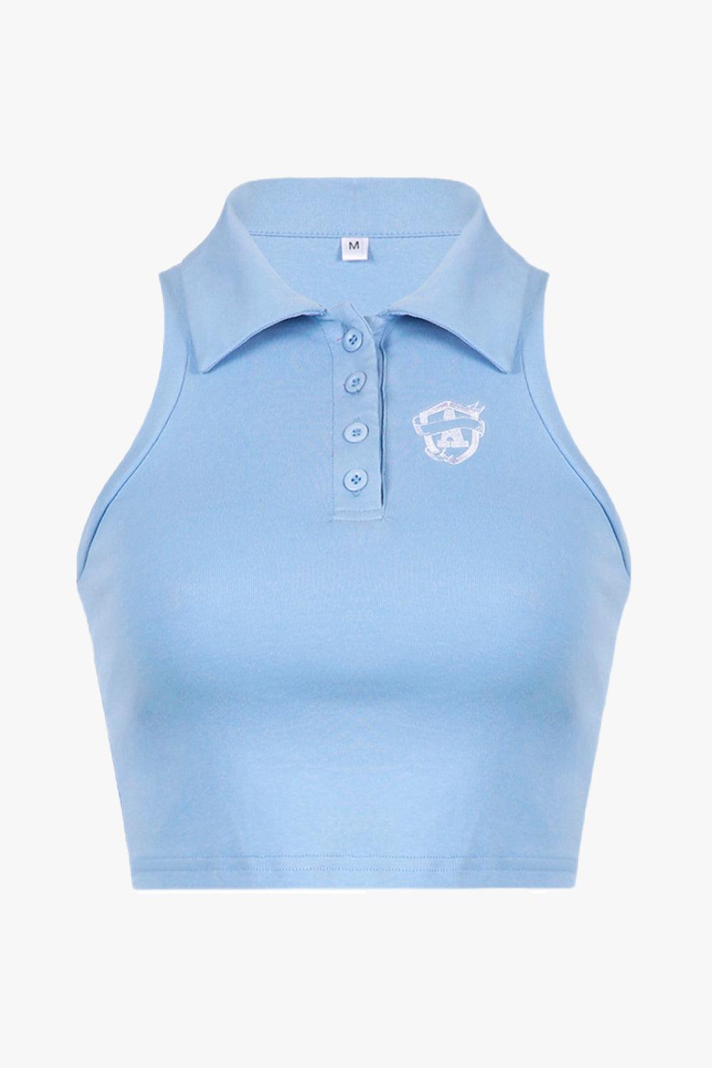 Light Blue Crop Top A Letter Embroidery - Aesthetic Clothes Shop Light Blue Crop Top A Letter Embroidery - Aesthetic Clothes Shop