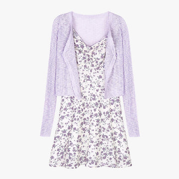 Lilly Purple Floral Soft Girl Dress and Cardigan - Aesthetic Clothes Shop Lilly Purple Floral Soft Girl Dress and Cardigan - Aesthetic Clothes Shop