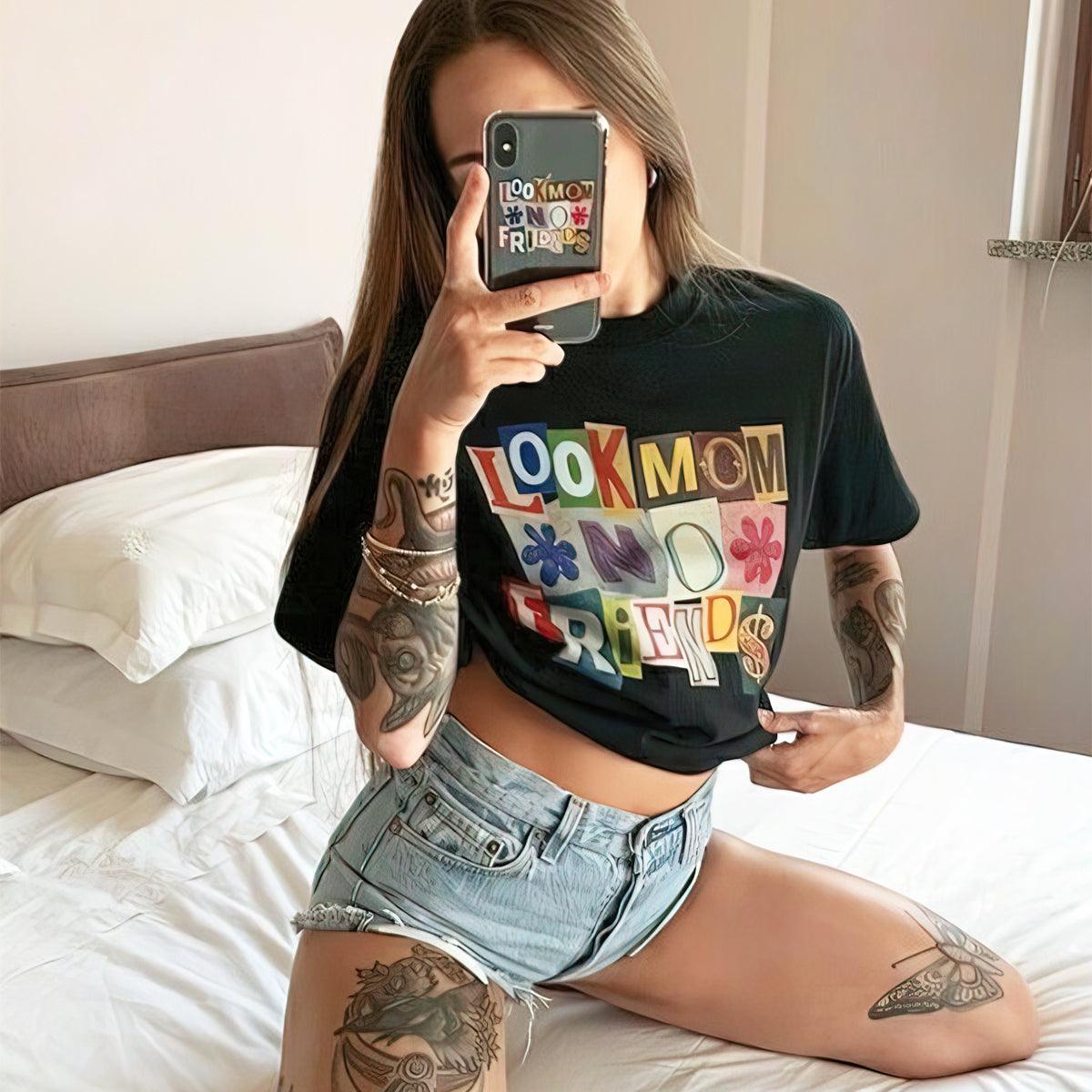 Look Mom No Friends T-Shirt - Aesthetic Clothes Shop Look Mom No Friends T-Shirt - Aesthetic Clothes Shop