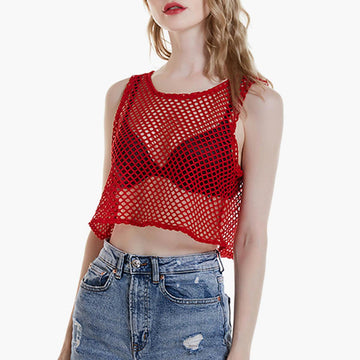 Mesh Fishnet Cropped Tank Top - Aesthetic Clothes Shop Mesh Fishnet Cropped Tank Top - Aesthetic Clothes Shop