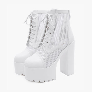 Mesh Laced Platform Shoes Grunge Aesthetic