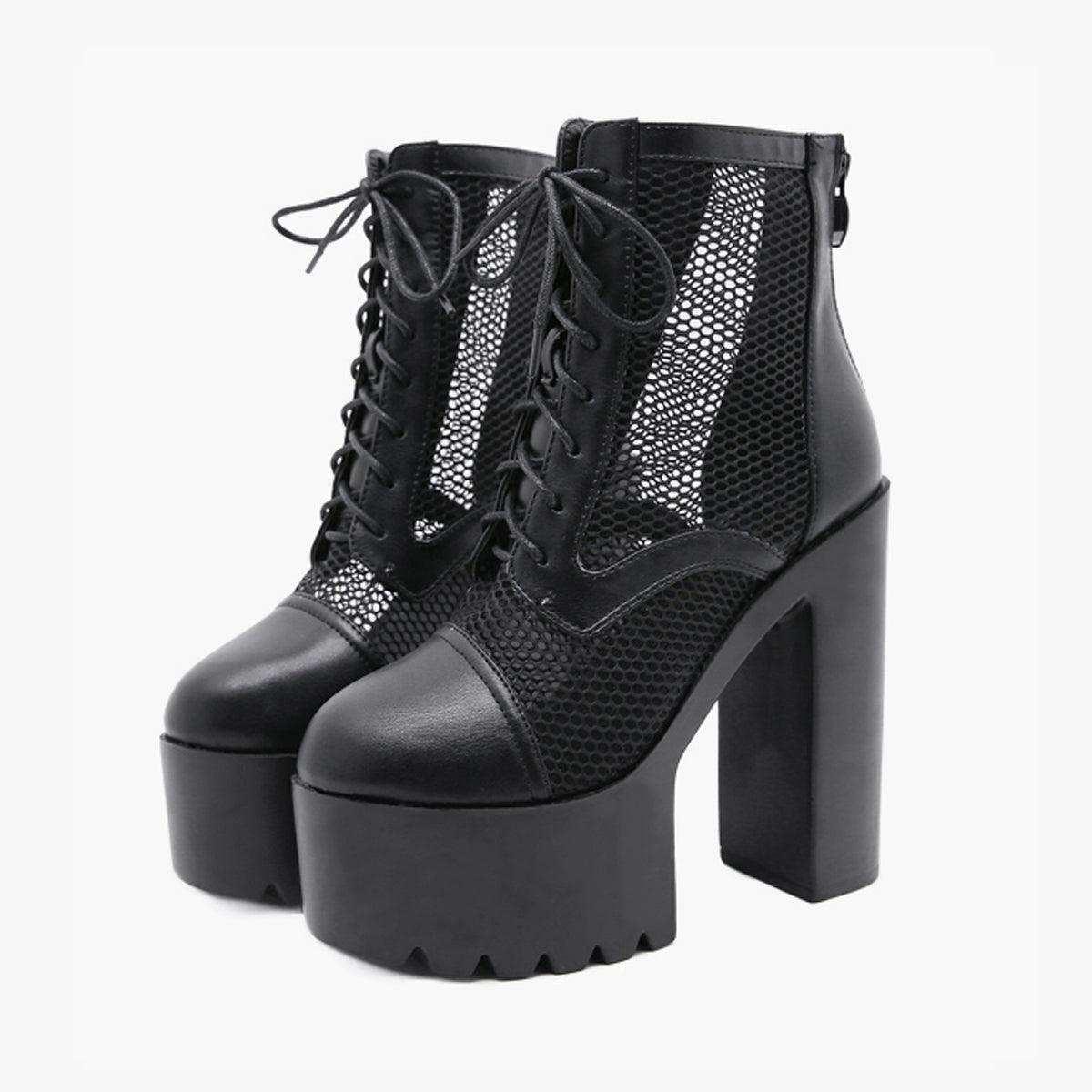 Mesh Laced Platform Shoes Grunge Aesthetic - Aesthetic Clothes Shop