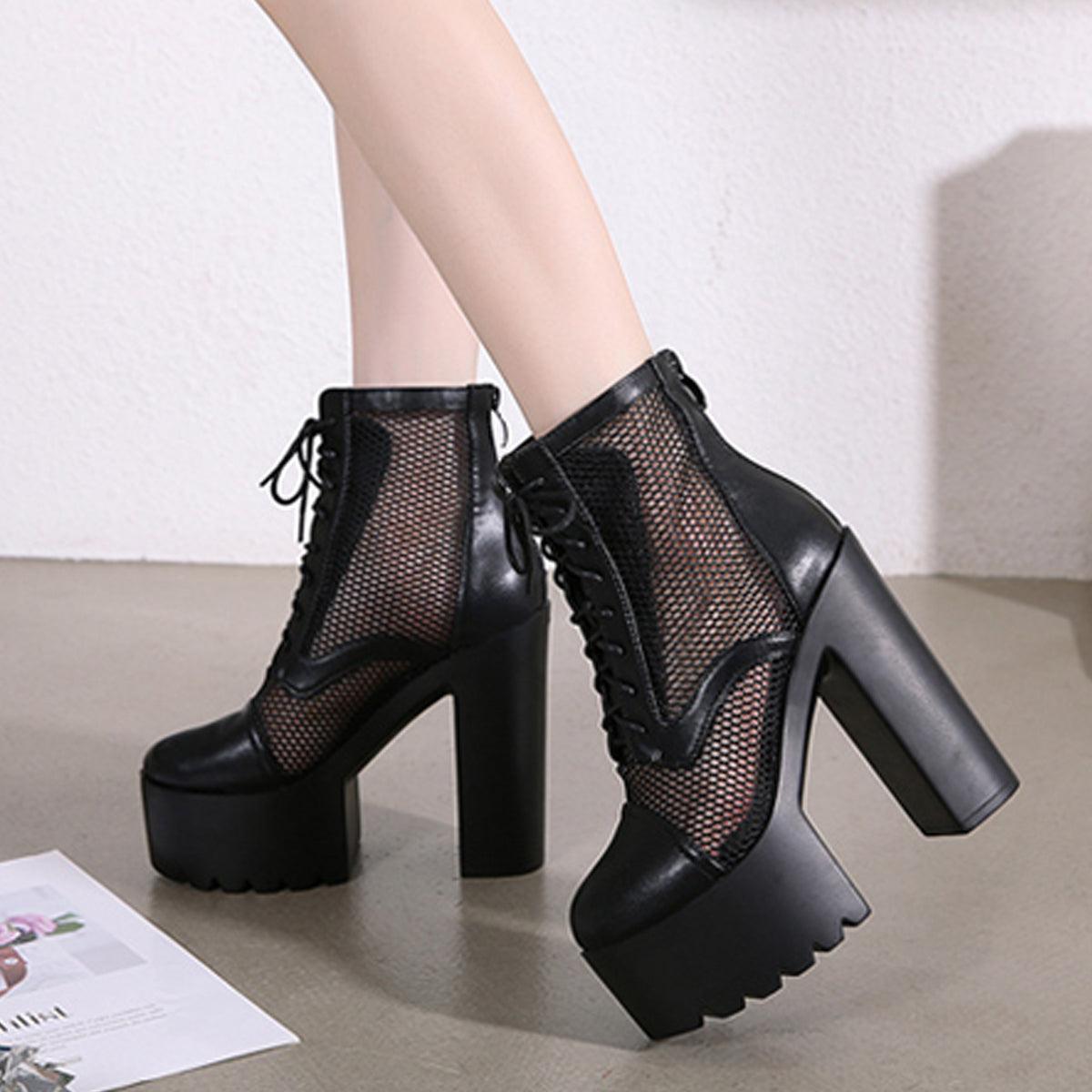 Mesh Laced Platform Shoes Grunge Aesthetic - Aesthetic Clothes Shop Mesh Laced Platform Shoes Grunge Aesthetic - Aesthetic Clothes Shop