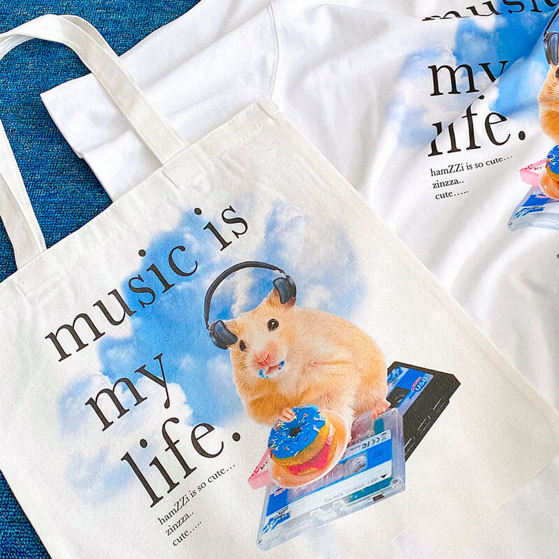 Music is My Life Hamster Tote Bag Music is My Life Hamster Tote Bag