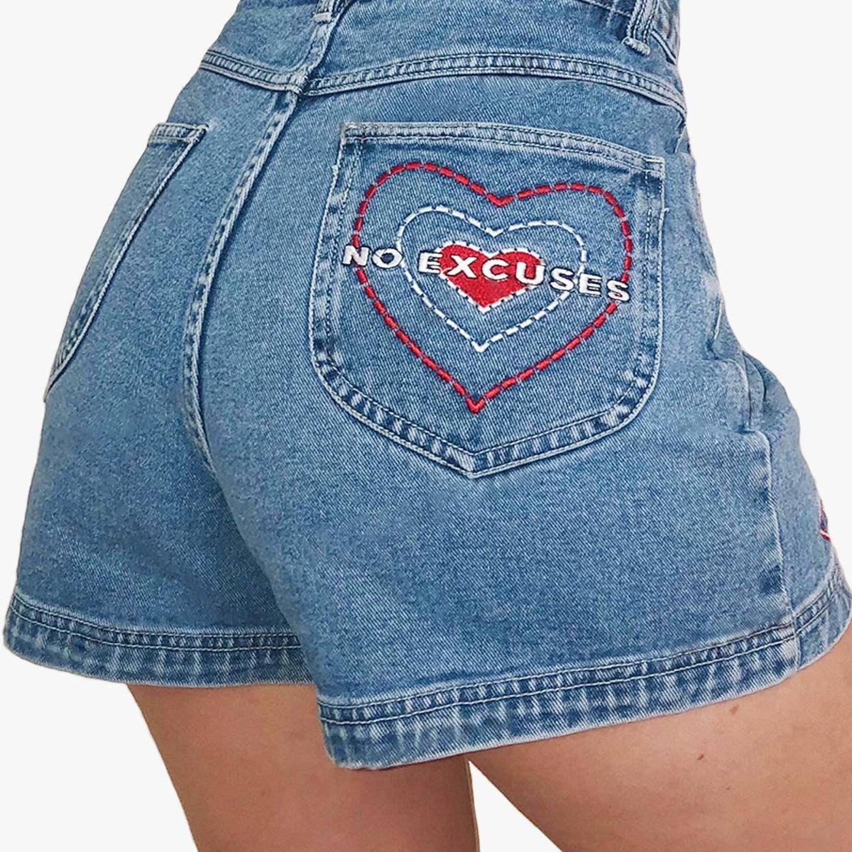 No Excuses Heart Denim Shorts - Aesthetic Clothes Shop No Excuses Heart Denim Shorts - Aesthetic Clothes Shop