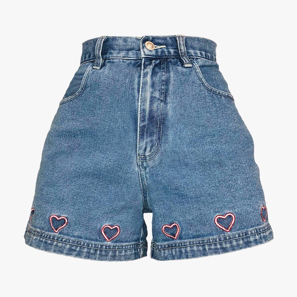 No Excuses Heart Denim Shorts - Aesthetic Clothes Shop No Excuses Heart Denim Shorts - Aesthetic Clothes Shop