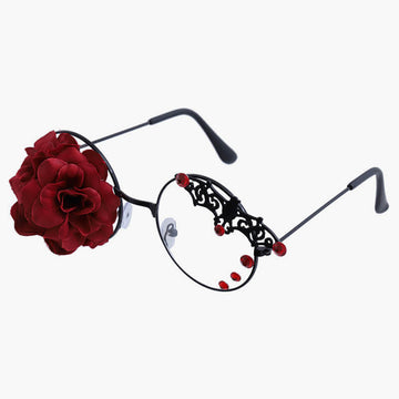 One Eye Red Rose Round Glasses One Eye Red Rose Round Glasses