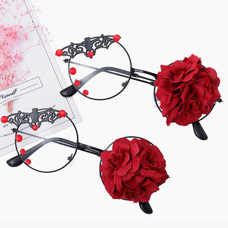 One Eye Red Rose Round Glasses One Eye Red Rose Round Glasses