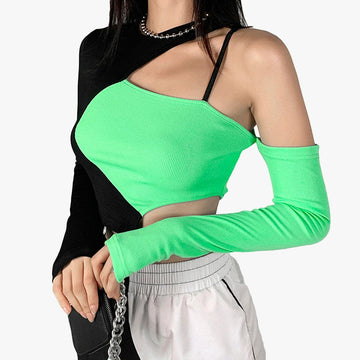 One Shoulder Asymmetric Green Top - Aesthetic Clothes Shop One Shoulder Asymmetric Green Top - Aesthetic Clothes Shop