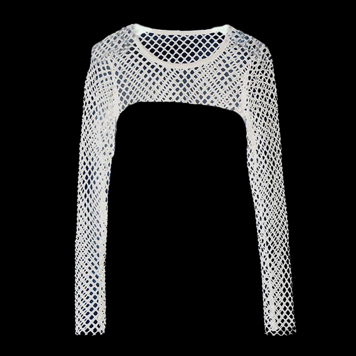Open Chest Long Sleeve Fishnet Crop Top - Aesthetic Clothes Shop