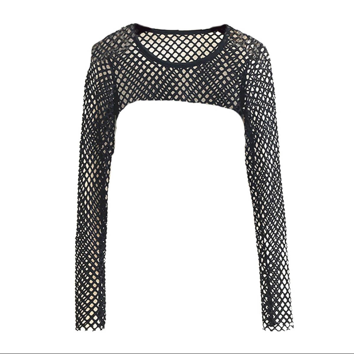 Open Chest Long Sleeve Fishnet Crop Top - Aesthetic Clothes Shop Open Chest Long Sleeve Fishnet Crop Top - Aesthetic Clothes Shop