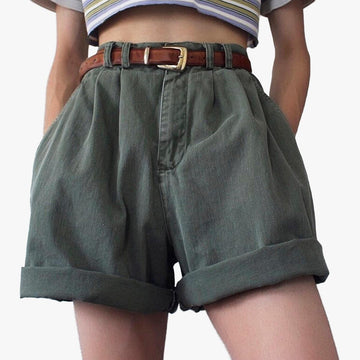 Pale Green Retro Denim Shorts