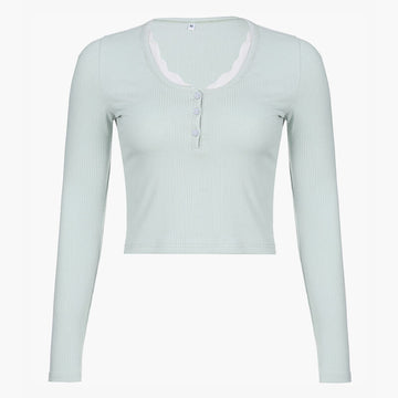 Pastel Blue Aesthetic Lace Edge Long Sleeve Top Pastel Blue Aesthetic Lace Edge Long Sleeve Top