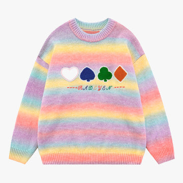 Pastel Color Rainbow Gradient Cute Poker Sweater Pastel Color Rainbow Gradient Cute Poker Sweater