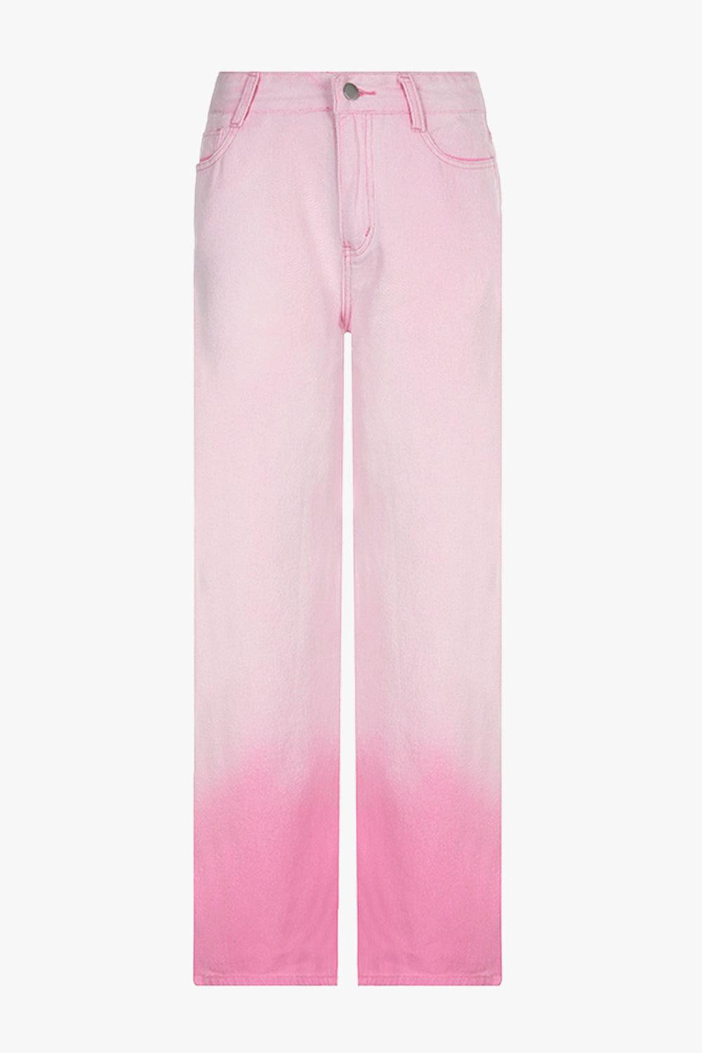 Pastel Pink Gradient High Waist Jeans - Aesthetic Clothes Shop