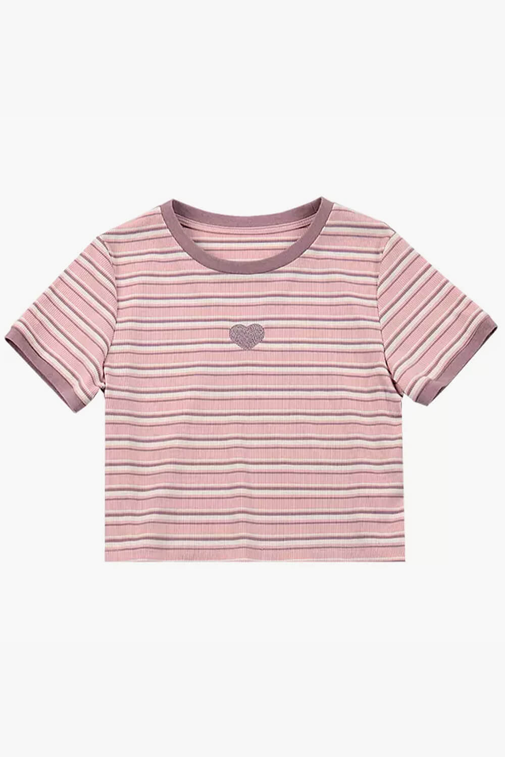Pastel Pink Striped Crop Top With Heart Pastel Pink Striped Crop Top With Heart
