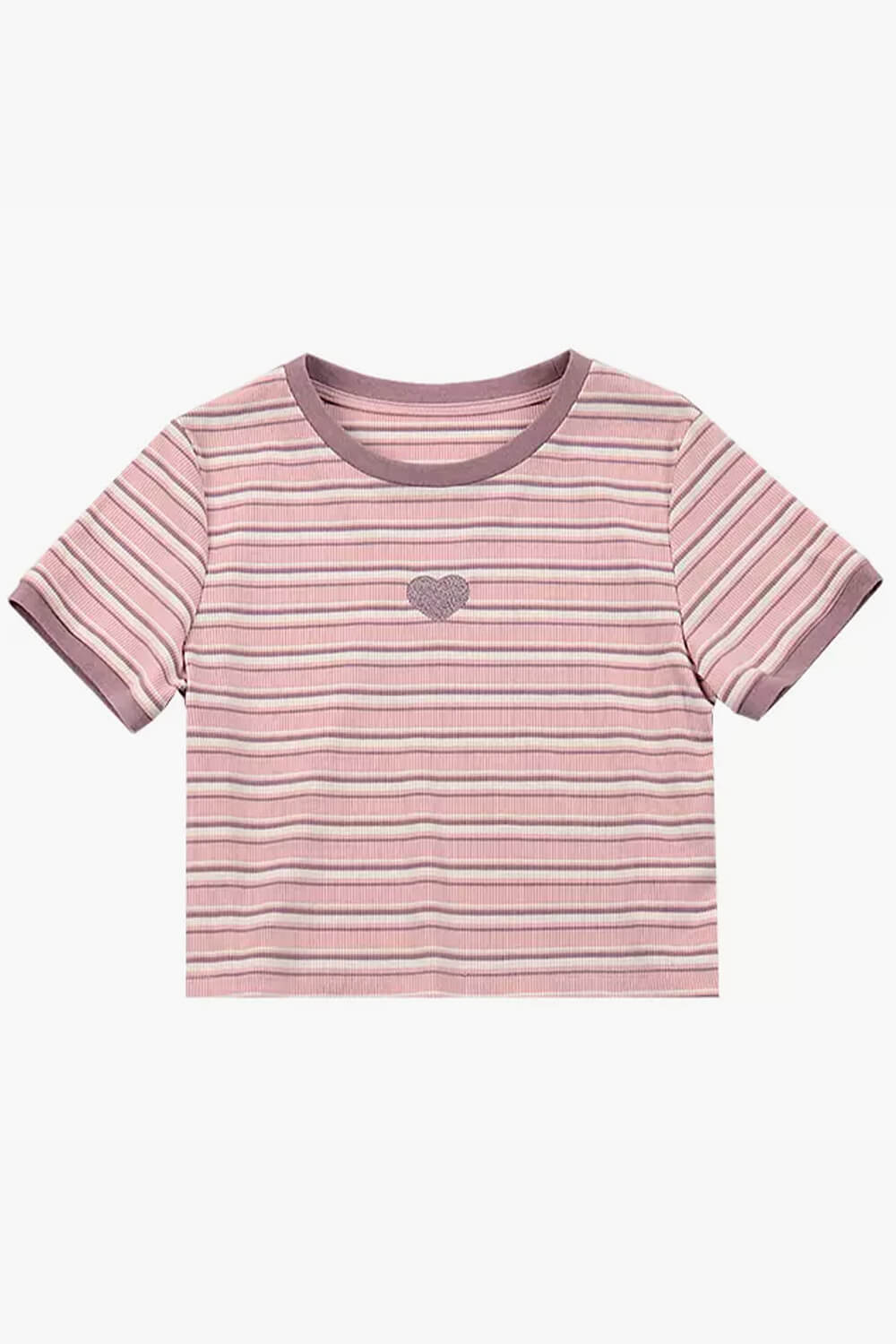 Pastel Pink Striped Crop Top With Heart