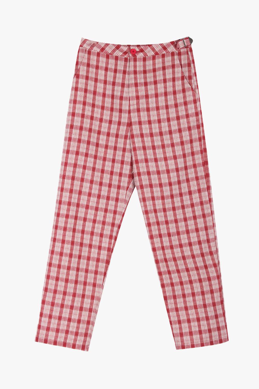 Peach Red Plaid High Waist Pants - Aesthetic Clothes Shop
