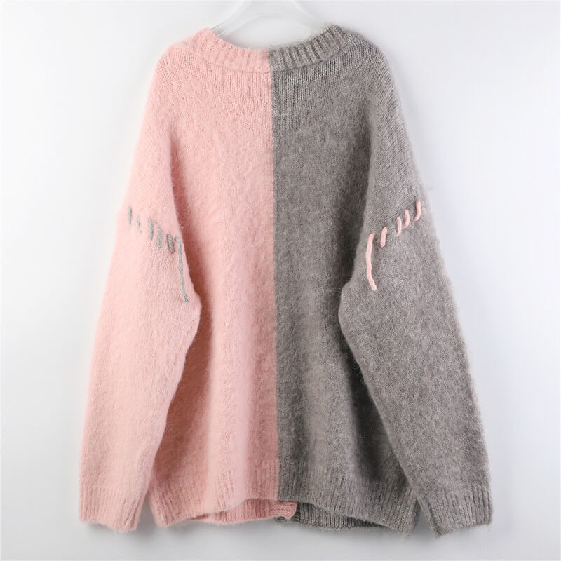 Pink and Gray Split Color Cardigan Heart Buttons Pink and Gray Split Color Cardigan Heart Buttons