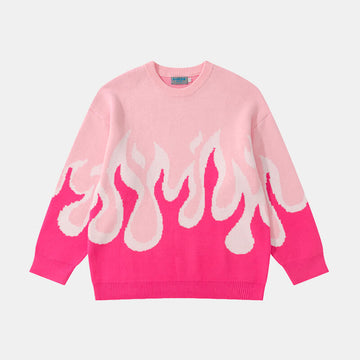 Pink Fire Knitted Aesthetic Sweater