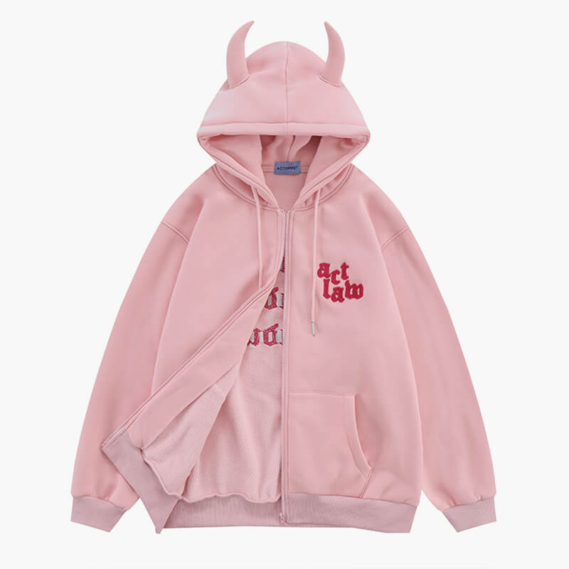 Pink Horns Hoodie Act Law Soft Baddie Aesthetic Pink Horns Hoodie Act Law Soft Baddie Aesthetic