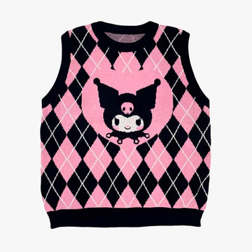 Pink Kuromi Aesthetic Vest Diamond Checkered