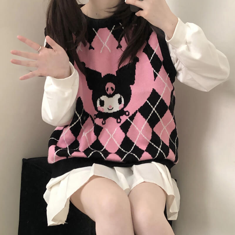 Pink Kuromi Aesthetic Vest Diamond Checkered Pink Kuromi Aesthetic Vest Diamond Checkered