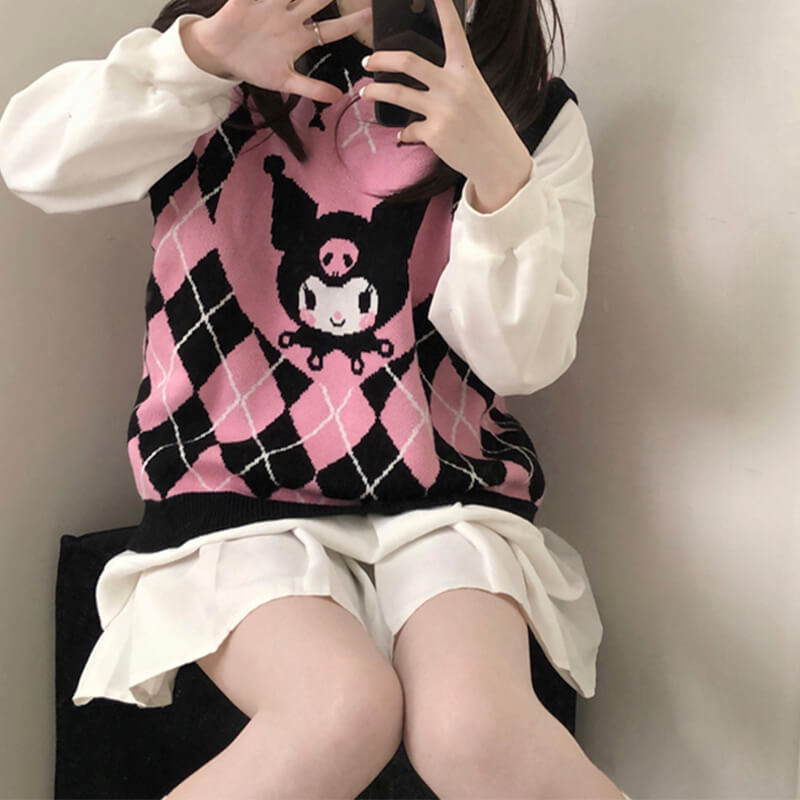 Pink Kuromi Aesthetic Vest Diamond Checkered Pink Kuromi Aesthetic Vest Diamond Checkered