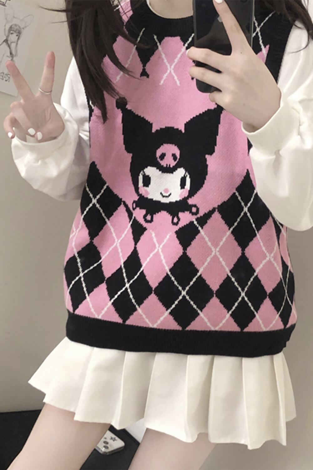 Pink Kuromi Aesthetic Vest Diamond Checkered Pink Kuromi Aesthetic Vest Diamond Checkered
