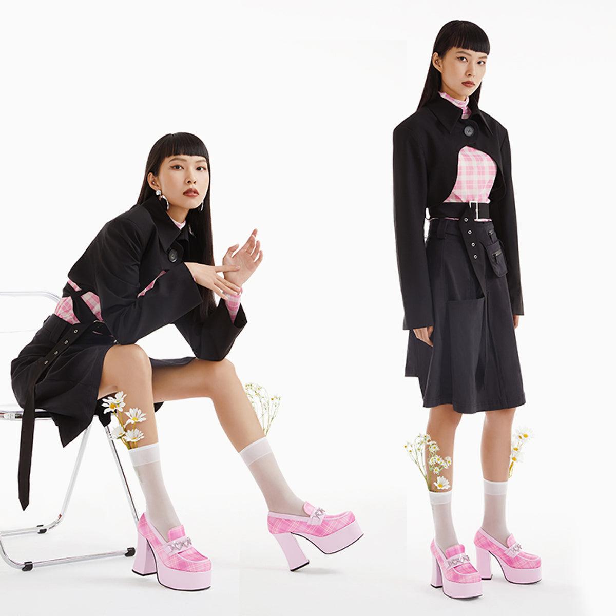 Pink Plaid Goddess Platform Heel Shoes - Aesthetic Clothes Shop Pink Plaid Goddess Platform Heel Shoes - Aesthetic Clothes Shop